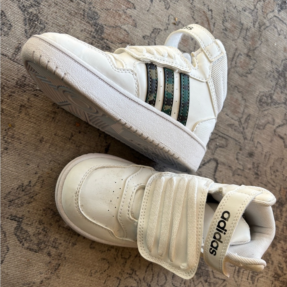 Adidas Kids White Sneakers with Camo Stripes